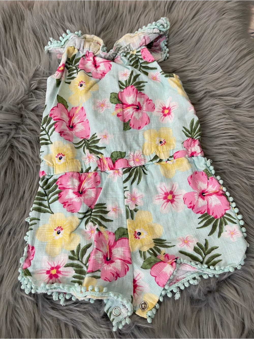 Little Me Baby Girls Tropical Floral Pom Pom Romper | 12 Months | Cotton - Picture 6 of 8
